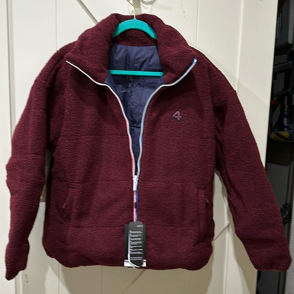 NWT Fourlaps reversible coat. Burgundy and navy. Extremely nice!!!
